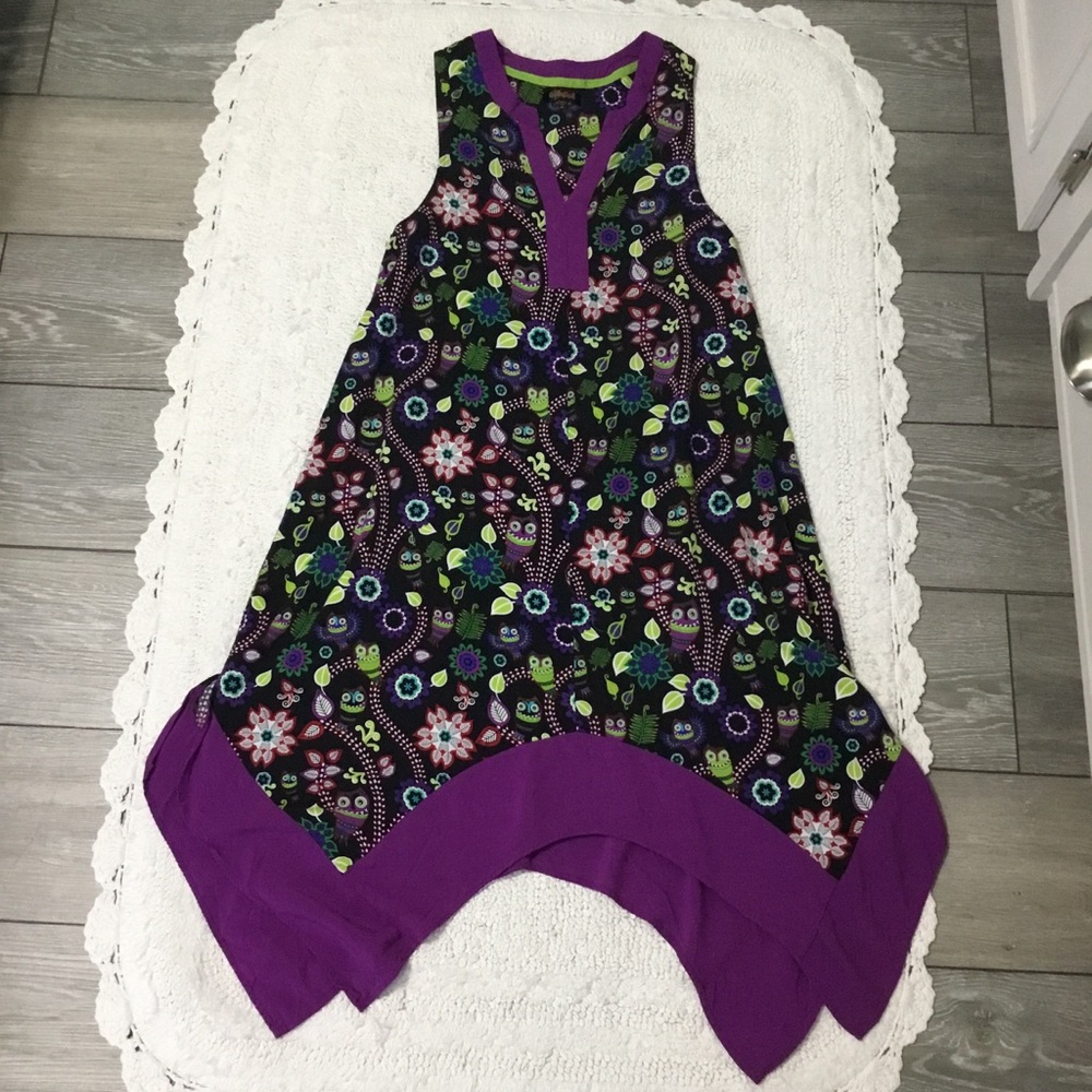 BollyDoll Sleeveless Owl Botanical Print Festival Lounge Dress size M